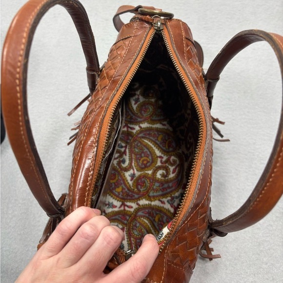 Noonday‎ Collection Monterey Leather Basket Weave Purse Satchel Hobo Bag Brown - Picture 8 of 13